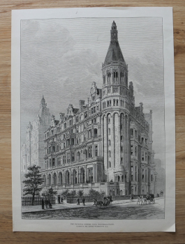 Holzstich London 1885 F Watkins Architekt Alfred Waterhouse R A Whitehall place Der nationale Liberal Club